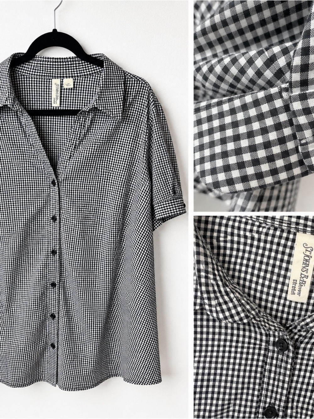 Saint John’s Bay Black White Gingham Button Front Blouse 1X - Picture 3 of 4